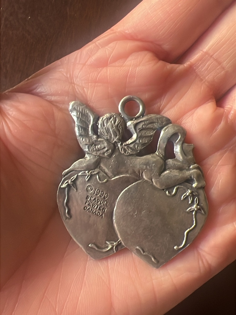 Silver Cupid Double Heart Pendant